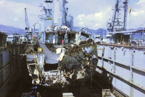 USS Frank E Evans in dry dock